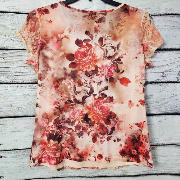 Christopher & Banks Large Peach Lace SS Blouse - Picture 3 of 7